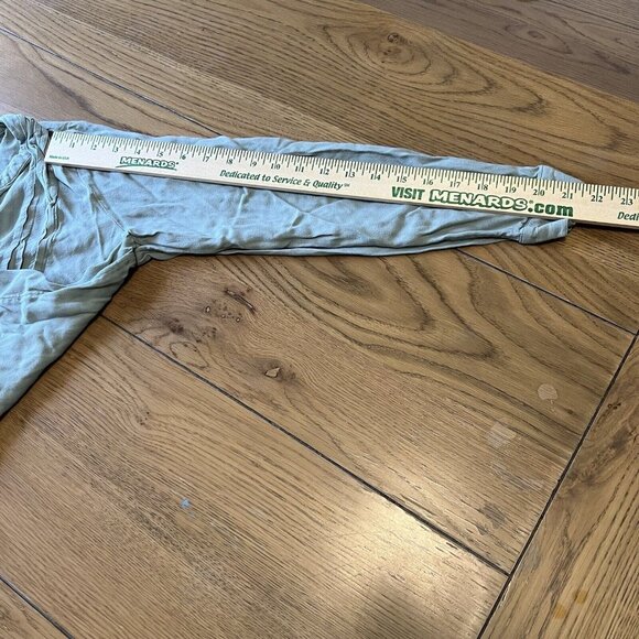 J Jill Pleated Tunic V Neck Split Hem Striped Sage Green Loose Fit Size Petite S - Picture 8 of 11